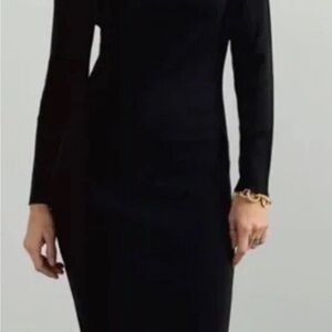 ZARA Elegant Black Ribbed Long Sleeve Women's Bodycon Dress Small NWOT